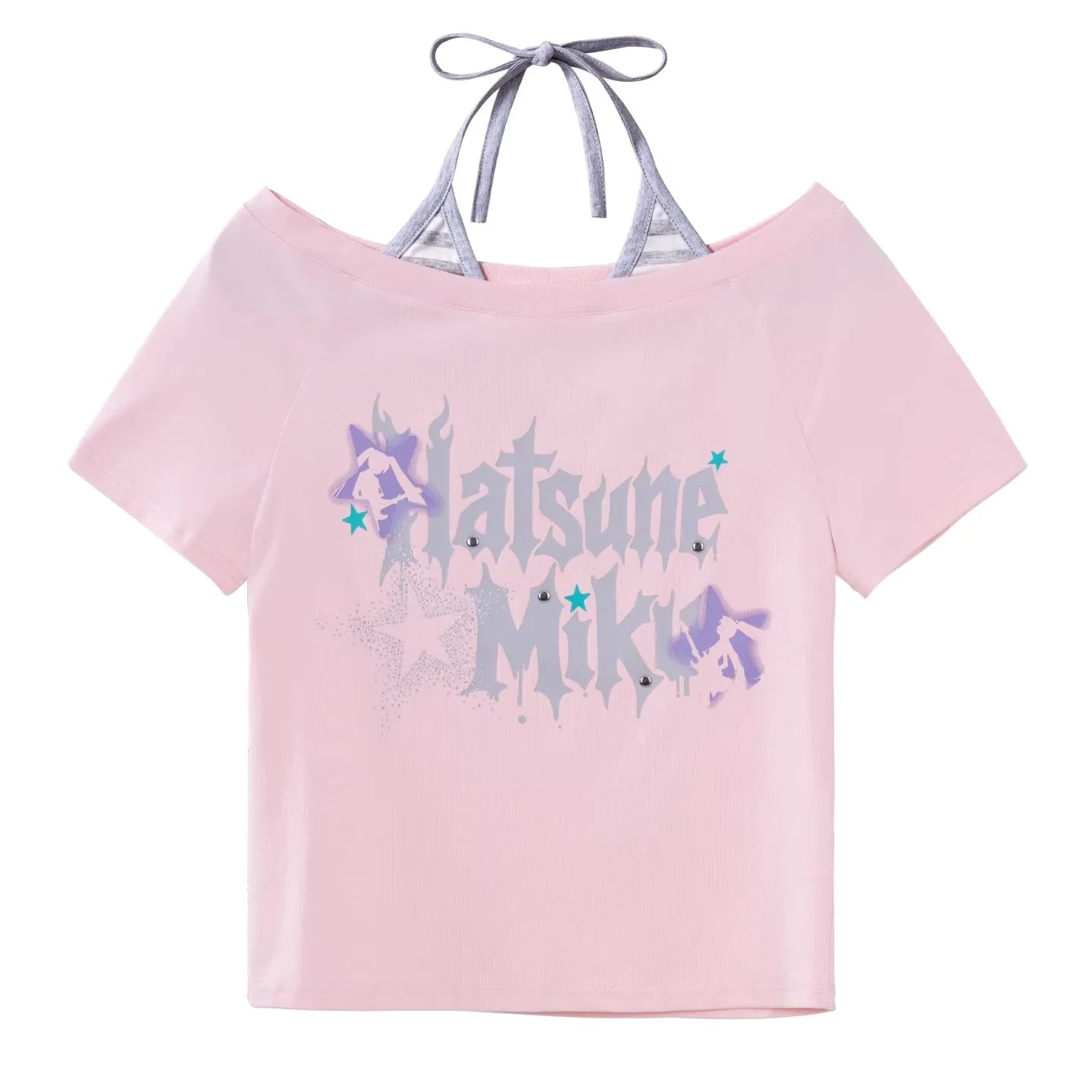 Hatsune Miku - Hatsune Miku The Rock Music Series Off-the-Shoulder T-shirt Moeyu