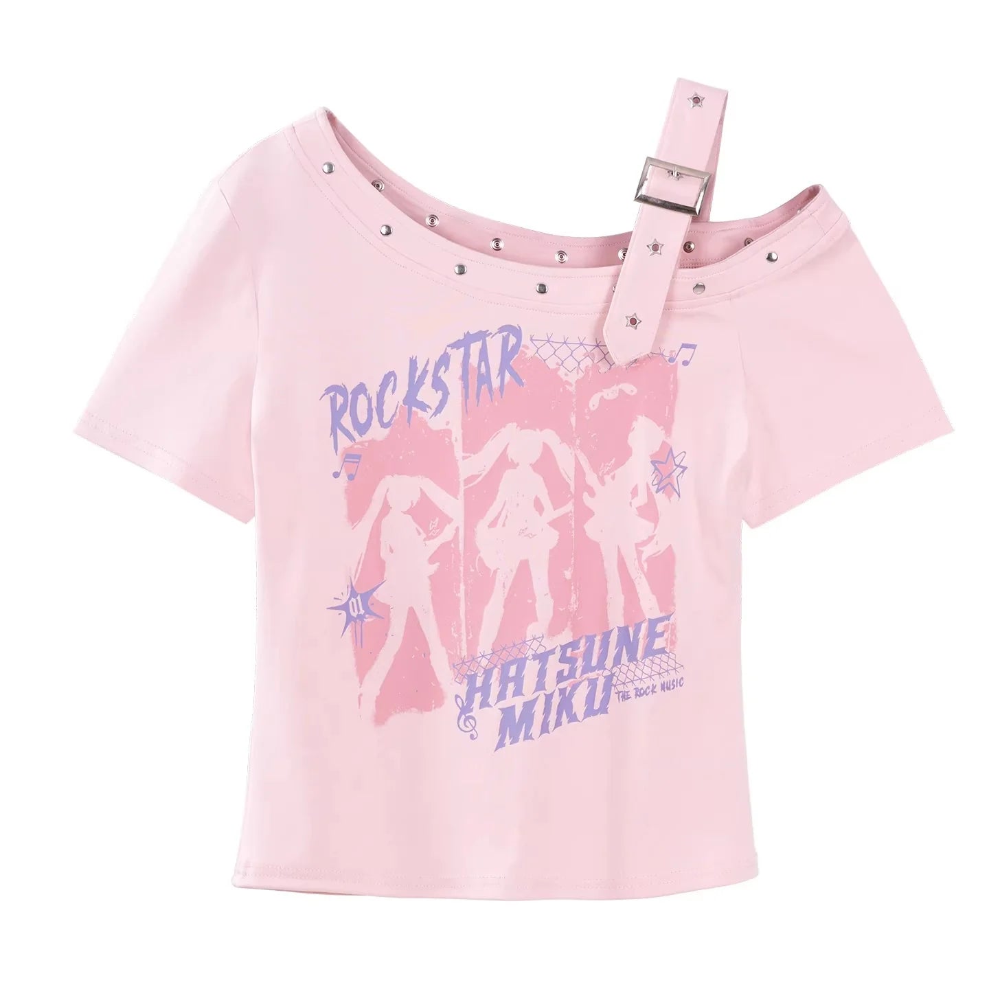 Hatsune Miku - Hatsune Miku The Rock Music Series Asymmetrical Shoulder T-shirt Moeyu