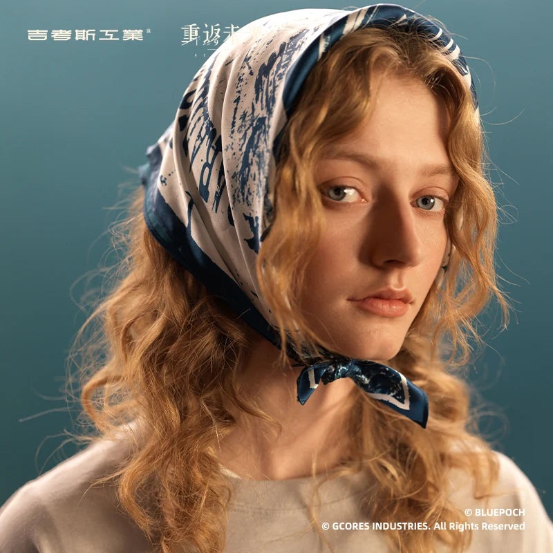 Reverse: 1999 - Woven Rainlines Pure Silk Scarf BLUEPOCH