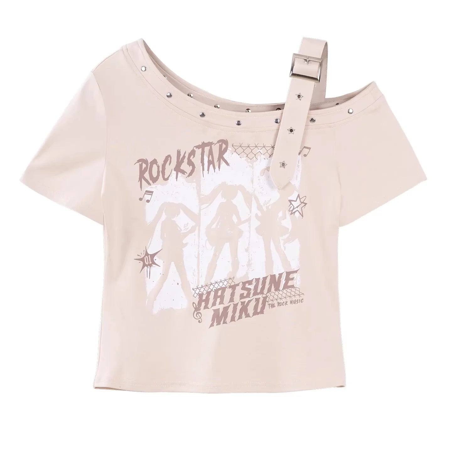Hatsune Miku - Hatsune Miku The Rock Music Series Asymmetrical Shoulder T-shirt Moeyu